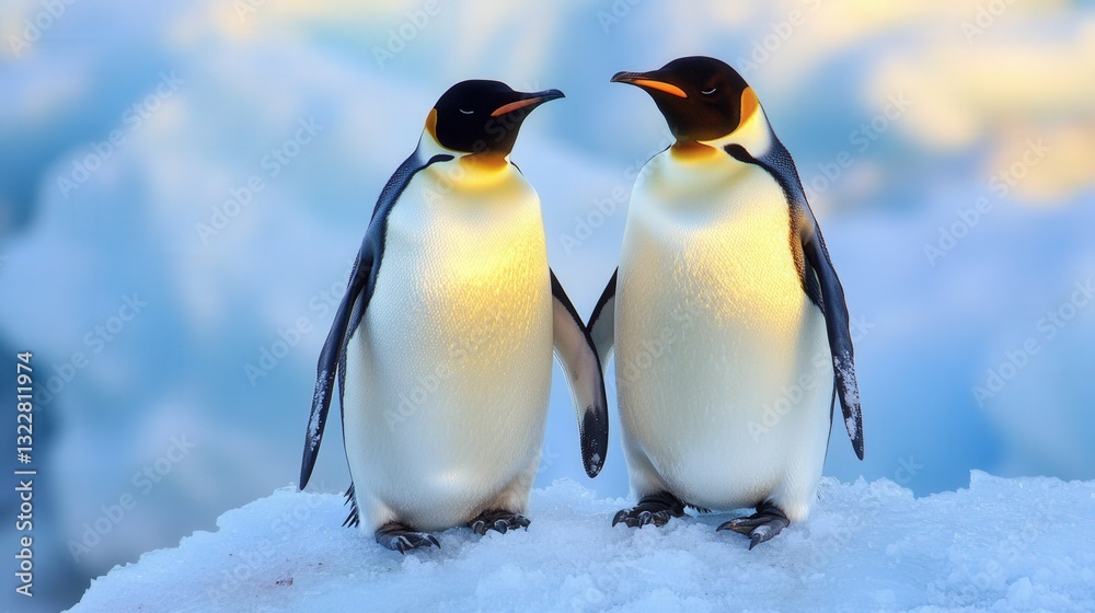 Fototapeta premium penguins living on edge of an iceberg in Antarctica demonstrate resilience, camaraderie, and a strong sense of survival and unity in harsh and icy environment