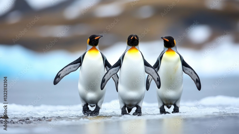 Obraz premium penguins living on edge of an iceberg in Antarctica demonstrate resilience, camaraderie, and a strong sense of survival and unity in harsh and icy environment