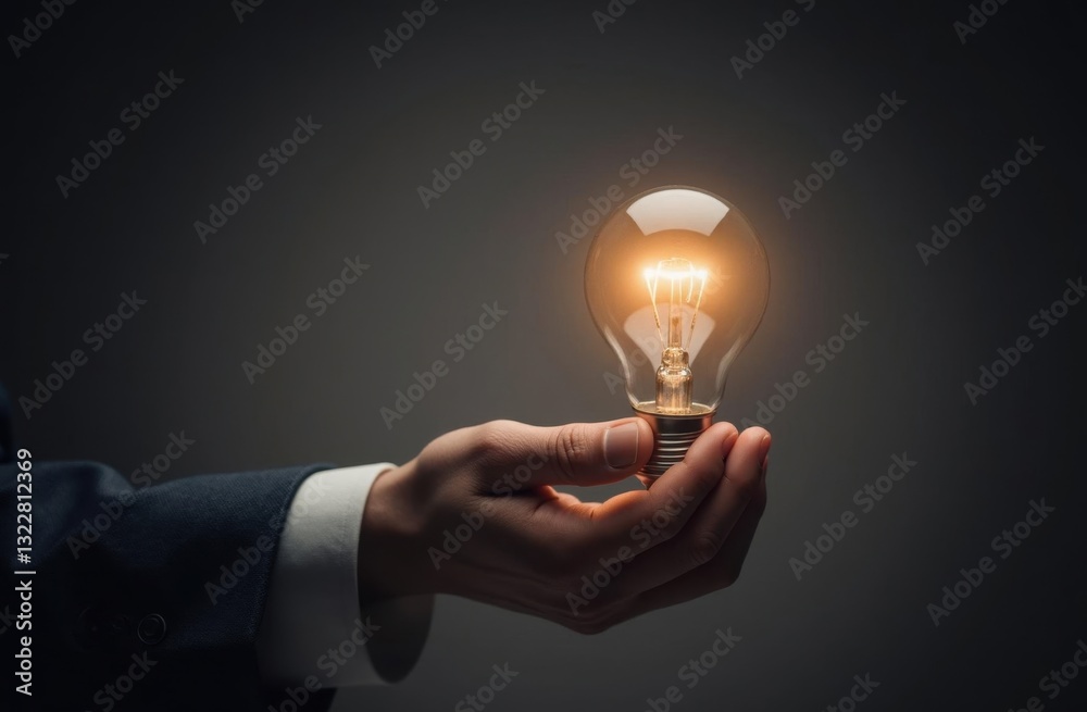 Illuminating ideas light bulb in hand creative concept dark setting Illuminating ideas light bulb in hand creative concept dark setting