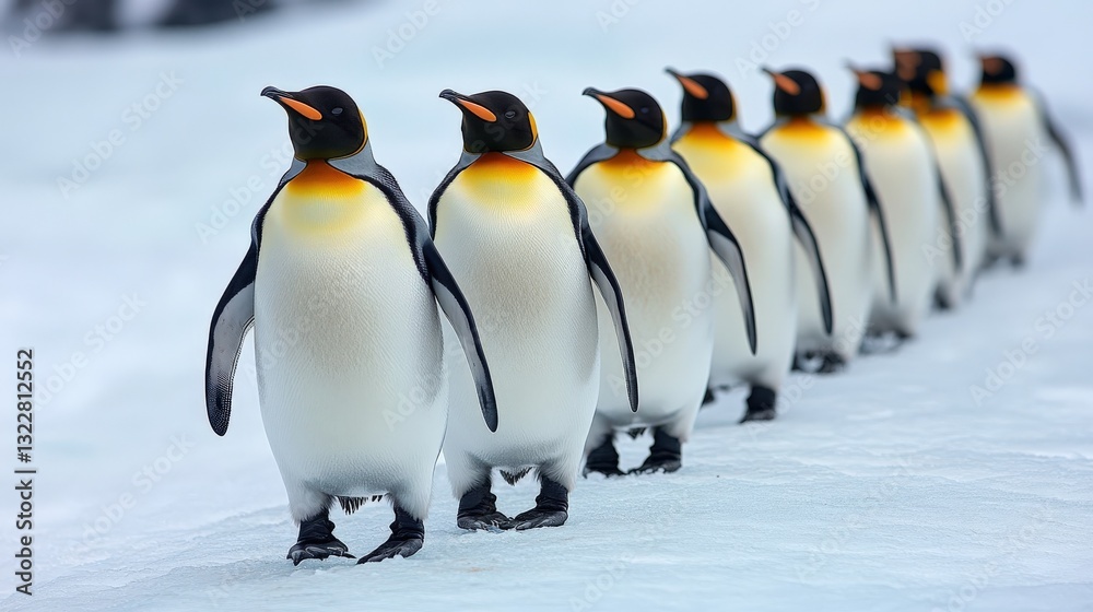 Obraz premium penguins living on edge of an iceberg in Antarctica demonstrate resilience, camaraderie, and a strong sense of survival and unity in harsh and icy environment