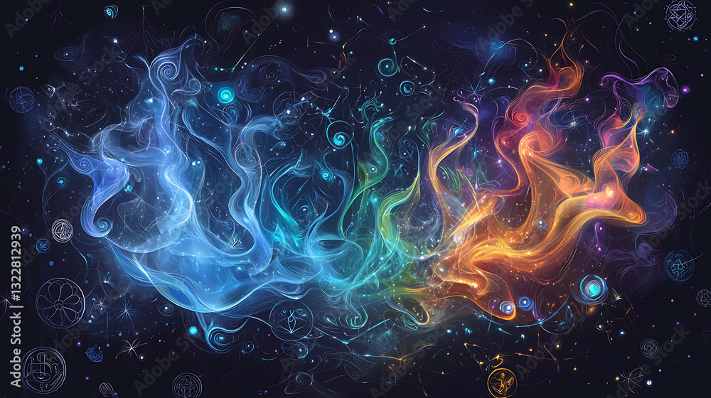Fototapeta premium Dynamic cosmic energy flow abstract art digital illustration vibrant colors mystical environment