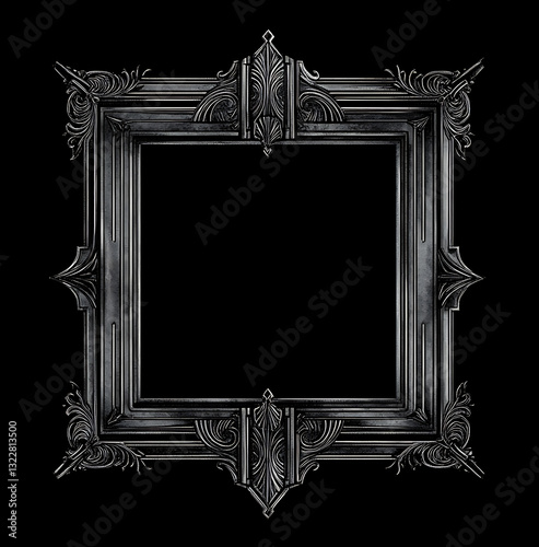 vintage Golden Antique Picture Frame designed as a decorative border for a blank picture on black background