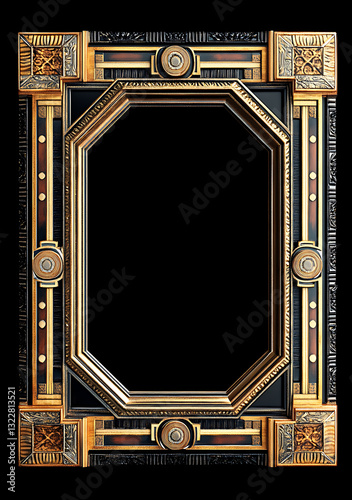 vintage Golden Antique Picture Frame designed as a decorative border for a blank picture on black background