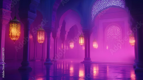 Divine Atmosphere – Spiritual Connection in a Beautifully Lit Mosque
