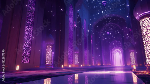 Devout Muslim Worshippers in Prayer Inside a Majestic Mosque