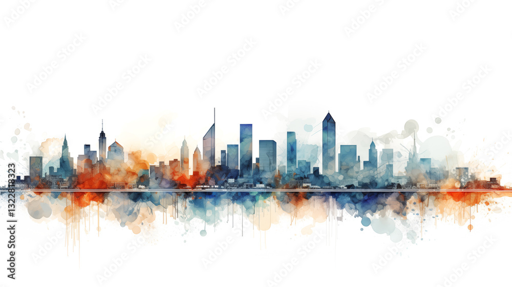 Obraz premium A watercolor painting of a cityscape. Vibrant cityscape with watercolor accents