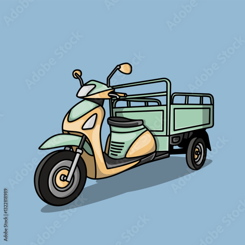 Green and Yellow Motorized Three-Wheeled Cargo Scooter