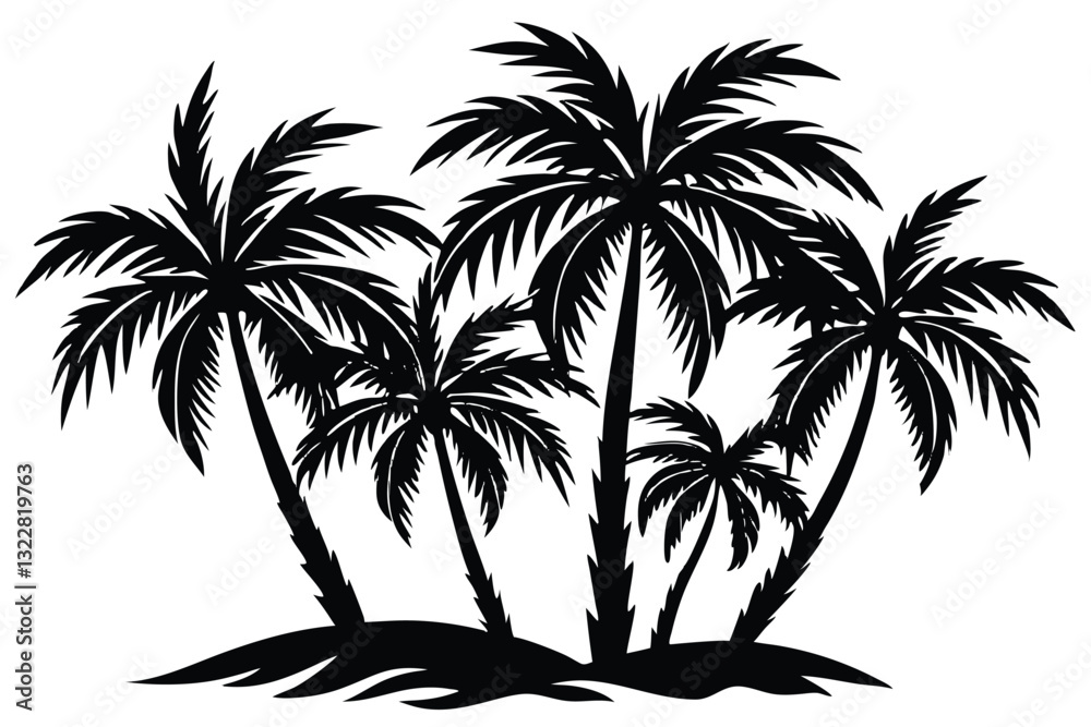 palm trees with leaves and black silhouettes isolated on a white background Vector palm trees with leaves and black silhouettes isolated on a white background Vector