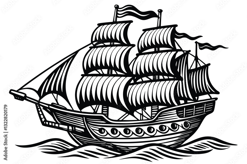 Naklejka premium Pirate ship hand drawn vector illustration Vector