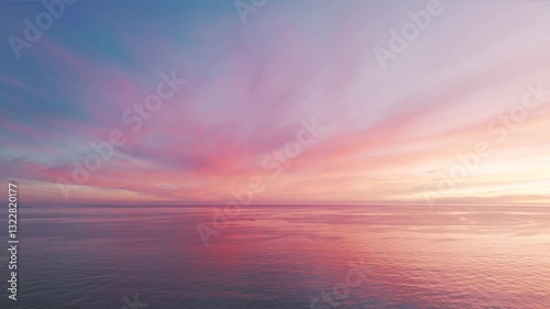 Serene and tranquil sunset over the Atlantic Ocean. The sky is painted in vibrant shades of pink and purple creating a dreamlike glow over the seascape