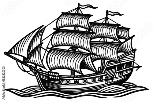 Pirate ship hand drawn vector illustration Vector