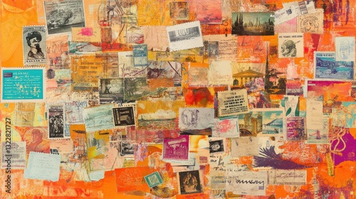 Colorful Vintage Postcard Collage with Vibrant Abstract Elements