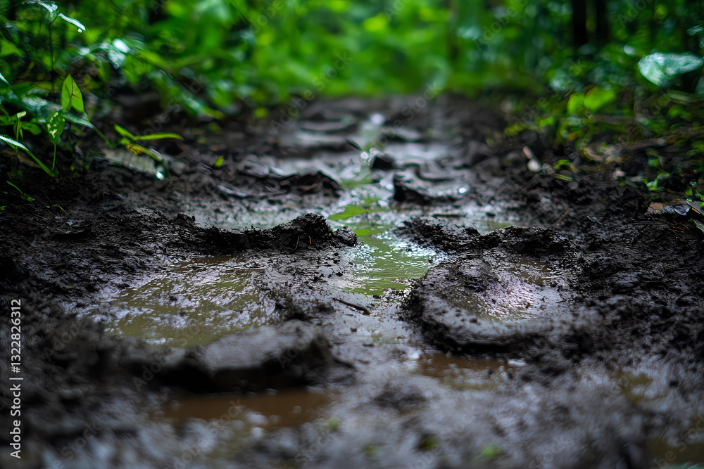 Muddy trail of footprints in forest soil narrates a mysterious journey through nature’s rugged landscapes Muddy trail of footprints in forest soil narrates a mysterious journey through nature’s rugged landscapes