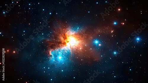 Dark sky concept. Stunning cosmic nebula illuminated by various colors and stars, showcasing space beauty.
