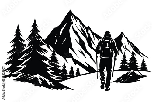 Mountain Hiking Man Silhouette Vector
