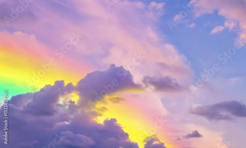 Colorful clouds move above