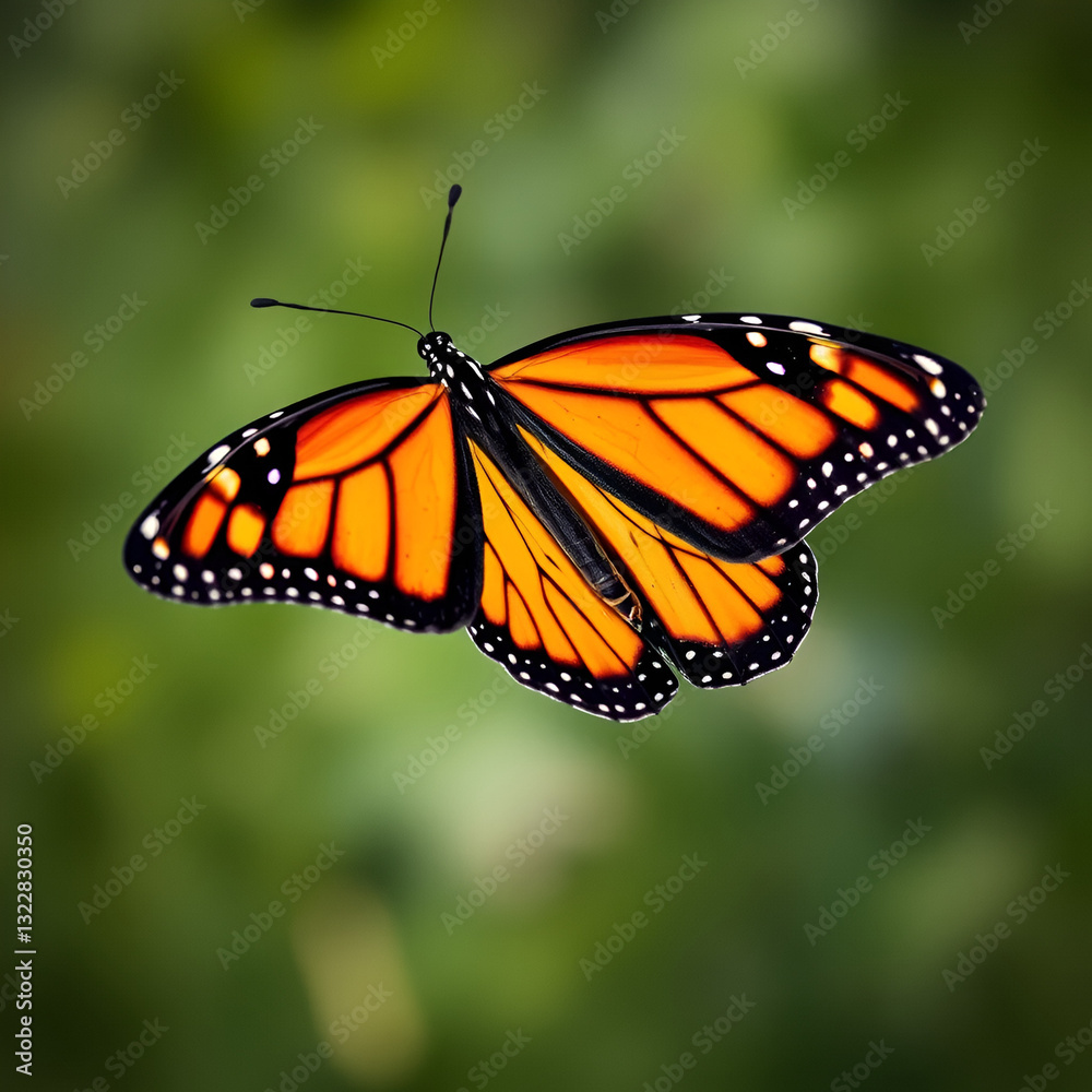 Fototapeta premium Vibrant monarch butterfly with striking orange and black wings, showcasing nature's beauty and elegance.