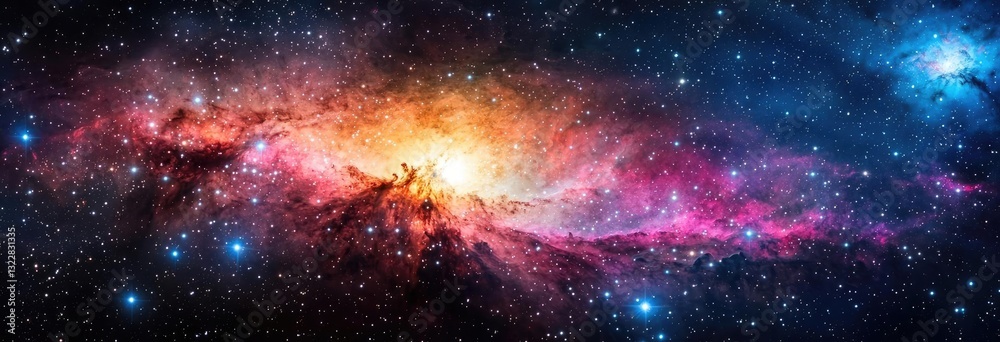 Fototapeta premium Dark sky idea. Stunning cosmic landscape showcasing vibrant nebulae and distant stars in the universe.