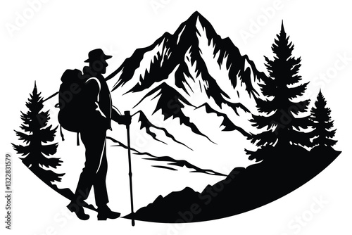Mountain Hiking Man Silhouette Vector