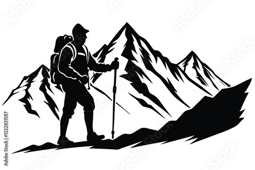 Mountain Hiking Man Silhouette Vector
