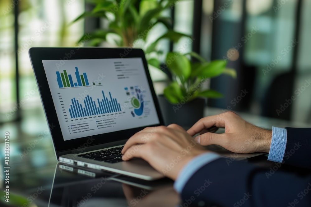 Business Professional Analyzing Data on Laptop in Modern Office Business Professional Analyzing Data on Laptop in Modern Office