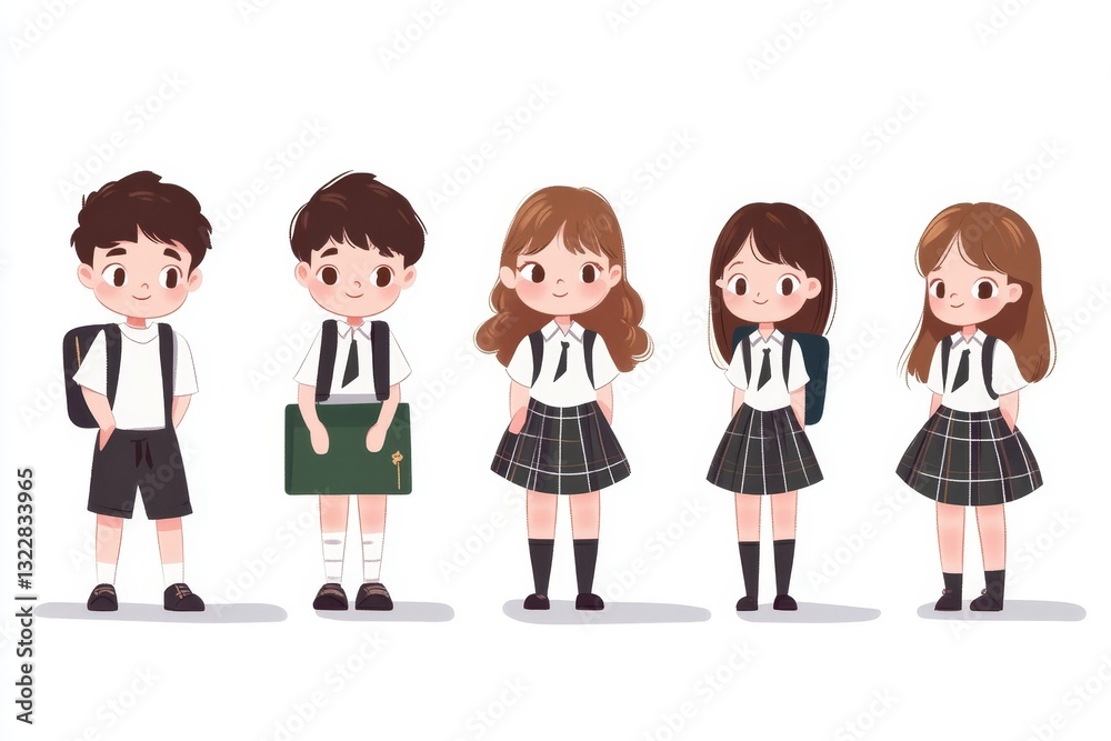 Back to school. Cute kids standing with different pose. and illustration Back to school. Cute kids standing with different pose. and illustration