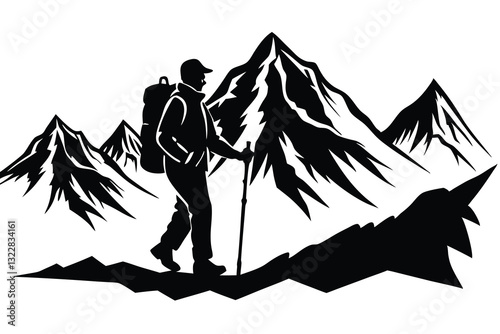 Mountain Hiking Man Silhouette Vector