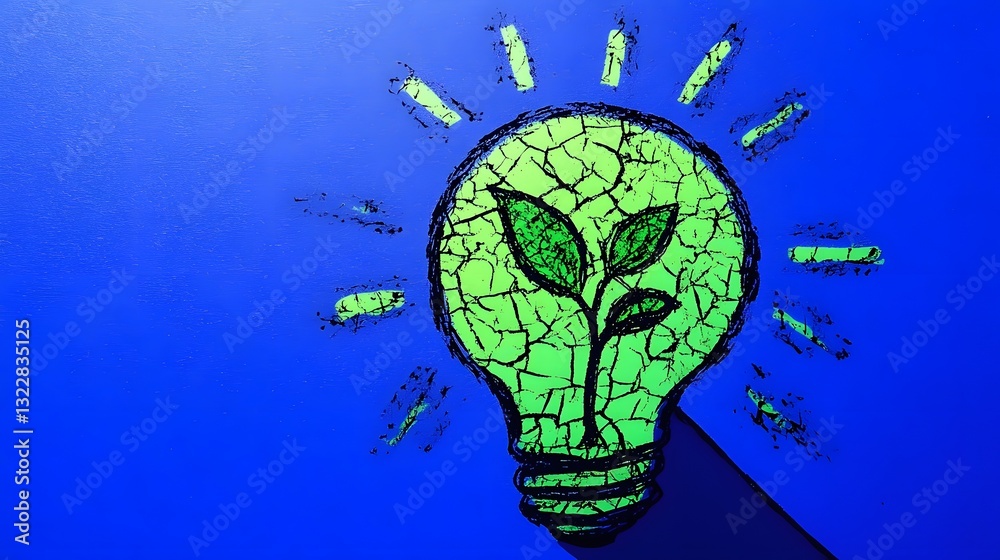 Fototapeta premium Sustainable Innovation Seedling Sprouting from Cracked Light Bulb
