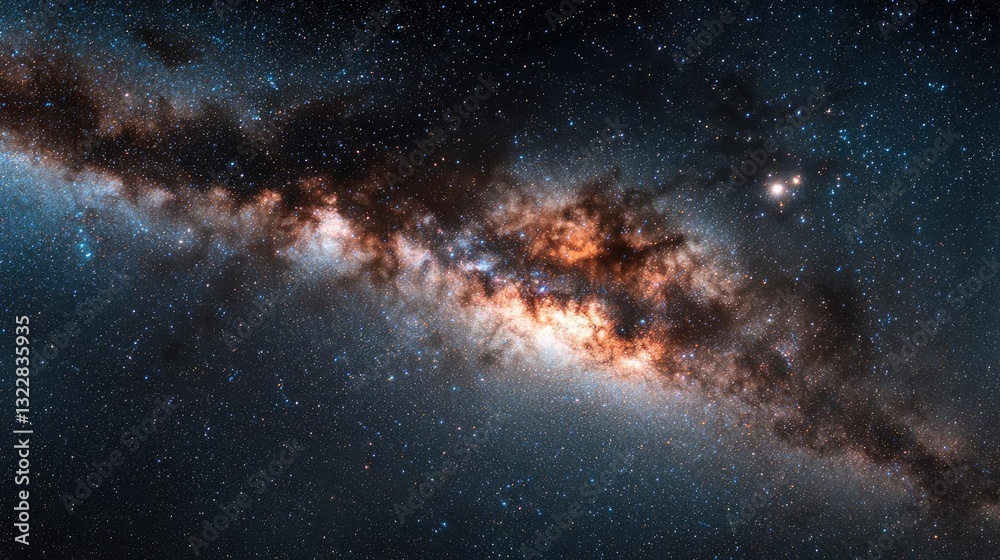 Fototapeta premium Dark sky concept. A breathtaking view of a vibrant galaxy filled with stars and cosmic clouds.