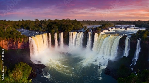 Sunset Bliss: The Golden Shimmer of Iguazú Falls