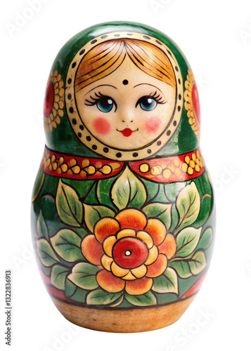 Nested Doll of Tradition: A beautifully painted Russian matryoshka doll, a timeless symbol of heritage and craftsmanship, stands in isolation.