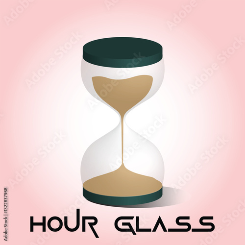 A creative and modern vector illustration of an hourglass filled with golden sand, symbolizing the passage of time. The design portrays the continuous flow of sand from the upper chamber to the lower 