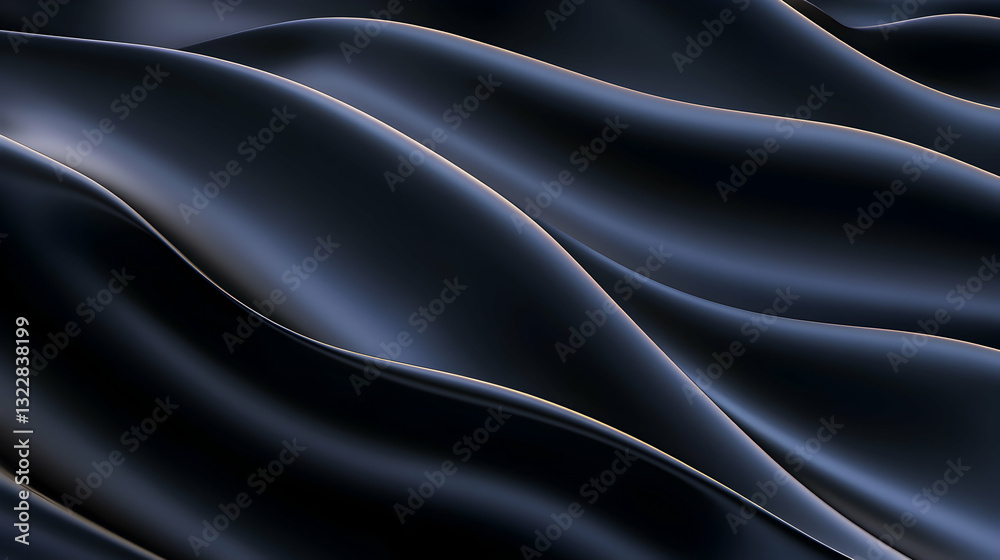 Naklejka premium Smooth black waves of silk fabric texture.