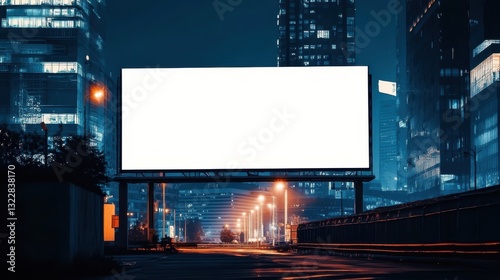Large blank billboard middle city nights.