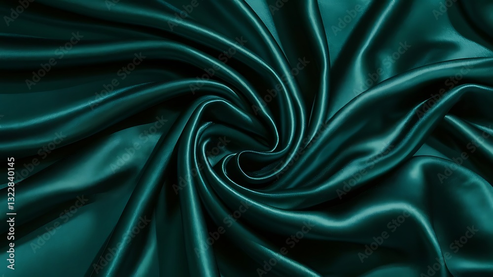 Obraz premium Dark blue green silk satin. Wavy soft folds. Shiny fabric surface. Luxury emerald green background 