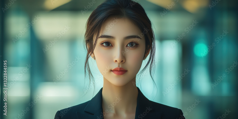 Naklejka premium Professional woman portrait in urban office setting business context modern environment close-up view