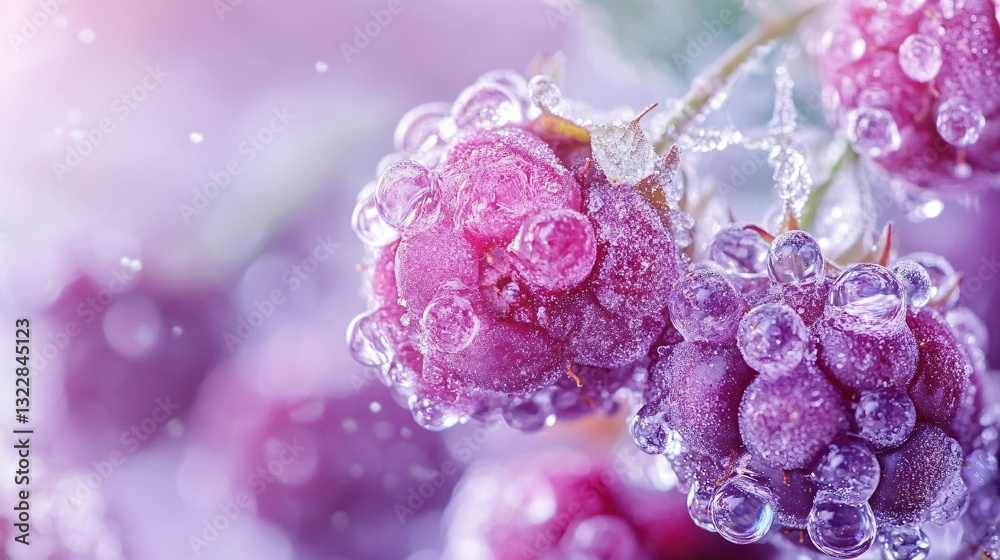 Photography of a close-up of glossy blackberries covered in a delicate sugar glaze Photography of a close-up of glossy blackberries covered in a delicate sugar glaze