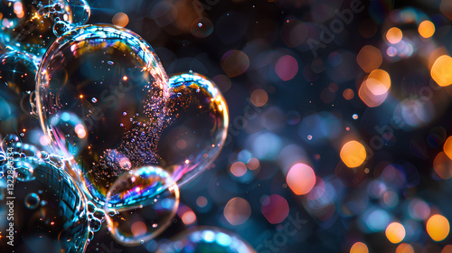 Soap buble forming heart Shapes.