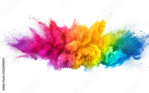 Abstract colored powder splatter isolated on transparent background