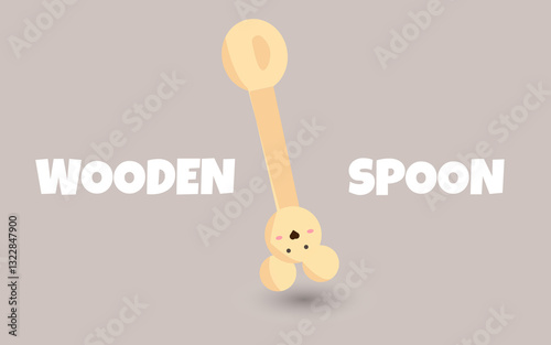 Illustration of a wooden spoon, The handle extends into a cute character face with blushing cheeks and bunny-like ears, bringing warmth and personality to a simple kitchen utensil.