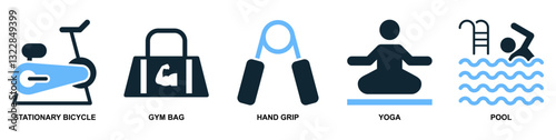 Set of gym and fitness icons in modern flat style, Perfect for gym, fitness and workout or sport