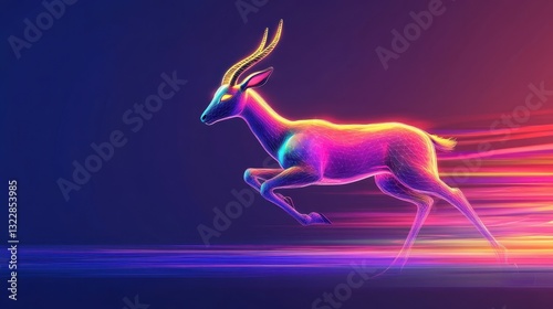 Neon Gazelle Running Across Vibrant Lines