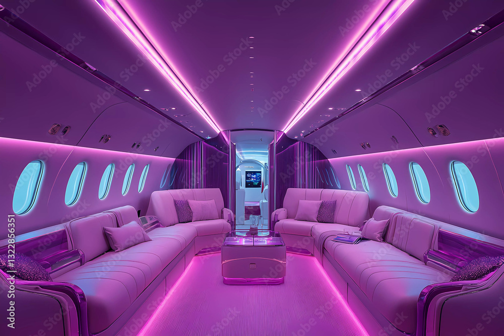 Fototapeta premium Luxurious private jet interior boasting sumptuous seating and soft ambient lighting for elite air travel