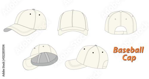 Set of Baseball Cap Dimensions, Various Hat Dimensions,  Design and Structure Illustration, isolated on white
