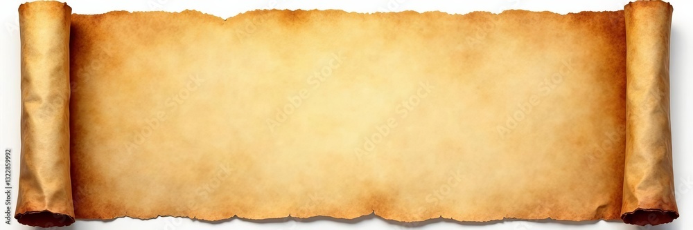 Obraz premium Aged paper scroll with torn edges for custom message or design, mockup, announcement, isolated