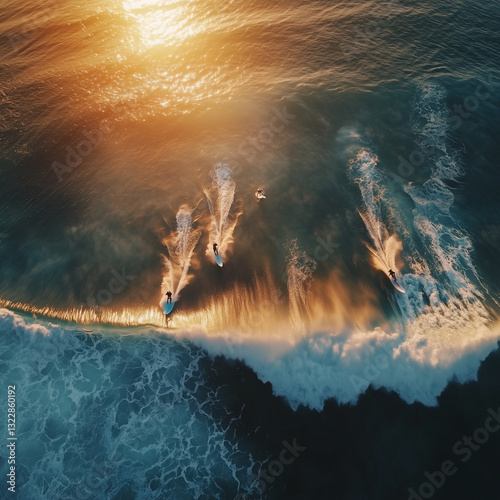 A cinematic drone captures exhilarating surf competition scenes with aerial perspectives over crashing ocean waves