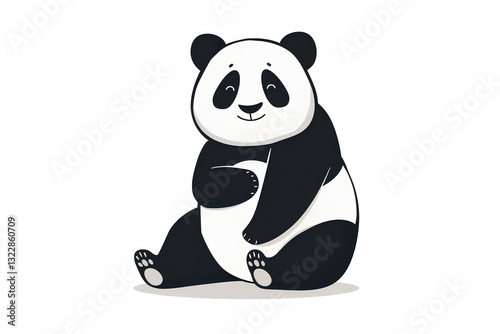 panda sitting calmly on a pure white background