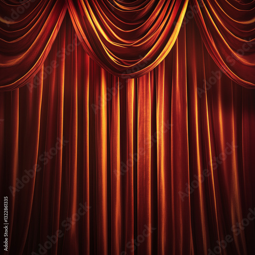 Vibrant Broadway curtain with dramatic folds adding dynamic energy to a stage performance for stock photos