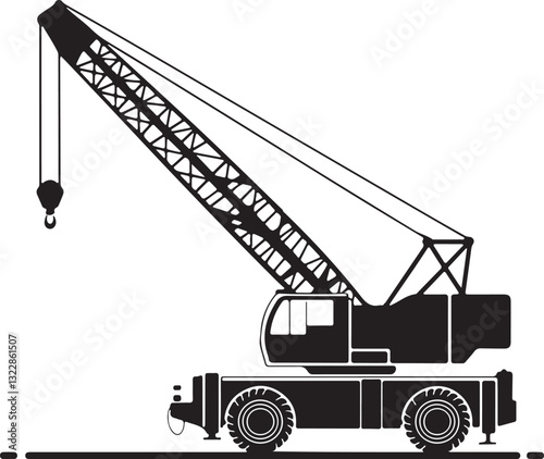 crane and truck, silhouette of a construction crane