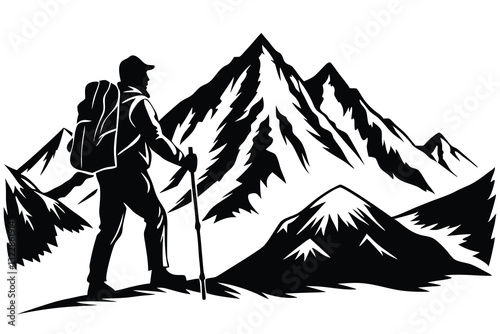 Mountain Hiking Vector Silhouette